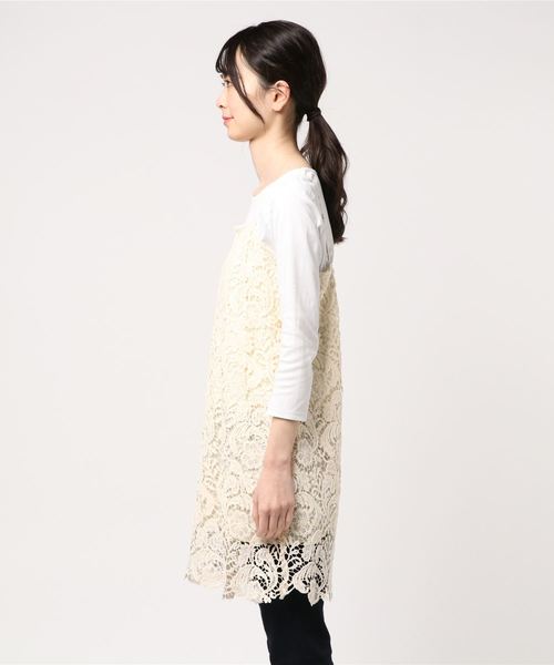 N.（N. Natural Beauty Basic）（エヌエヌナチュラルビューティーベーシック）の「レースキャミチュニック（チュニック・レディース・ブラック/ホワイト・MEDIUM）」の7枚目の写真