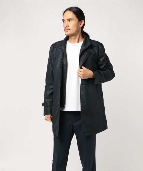 Perfect Suit Factory パーフェクトスーツファクトリー の エンボスストライプスタンドレイヤードカラーコート その他アウター Wear
