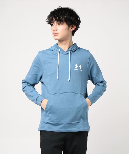 UNDER ARMOUR（アンダーアーマー）の「メンズトレーニングパーカー / スポーツスタイル テリーフーディー（パーカー・メンズ・ライトブルーグレー/アイボリー/ブラック×ホワイト/ネイビー×ホワイト・XL/LG/SM/3XL/MD/XXL）」の9枚目の写真