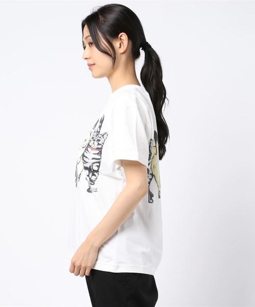 go slow caravan（ゴースローキャラバン）の「リブツキプリント ユルSS TEE ネコアユミ W（Tシャツ/カットソー・レディース・ホワイト/サックスブルー・FREE）」の16枚目の写真