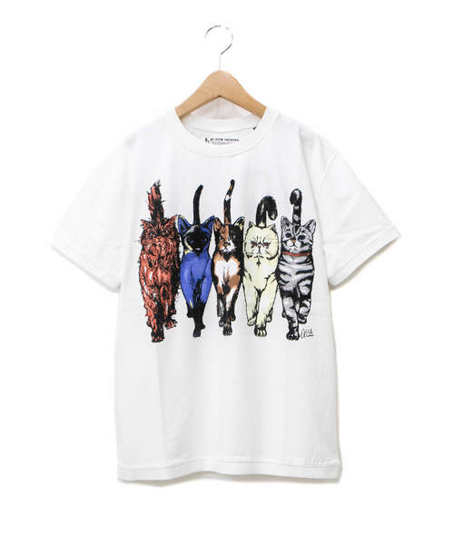 go slow caravan（ゴースローキャラバン）の「リブツキプリント ユルSS TEE ネコアユミ W（Tシャツ/カットソー・レディース・ホワイト/サックスブルー・FREE）」の2枚目の写真