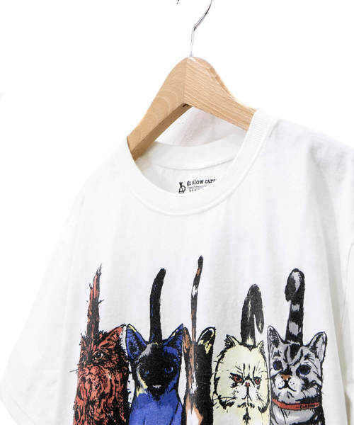 go slow caravan（ゴースローキャラバン）の「リブツキプリント ユルSS TEE ネコアユミ W（Tシャツ/カットソー・レディース・ホワイト/サックスブルー・FREE）」の6枚目の写真