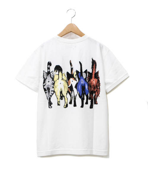 go slow caravan（ゴースローキャラバン）の「リブツキプリント ユルSS TEE ネコアユミ W（Tシャツ/カットソー・レディース・ホワイト/サックスブルー・FREE）」の8枚目の写真
