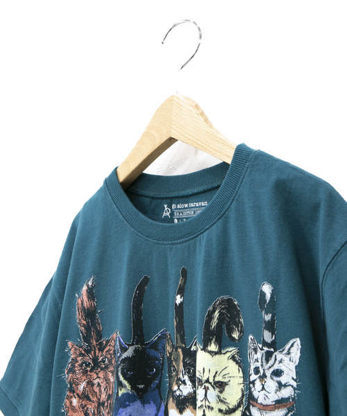 go slow caravan（ゴースローキャラバン）の「リブツキプリント ユルSS TEE ネコアユミ W（Tシャツ/カットソー・レディース・ホワイト/サックスブルー・FREE）」の5枚目の写真
