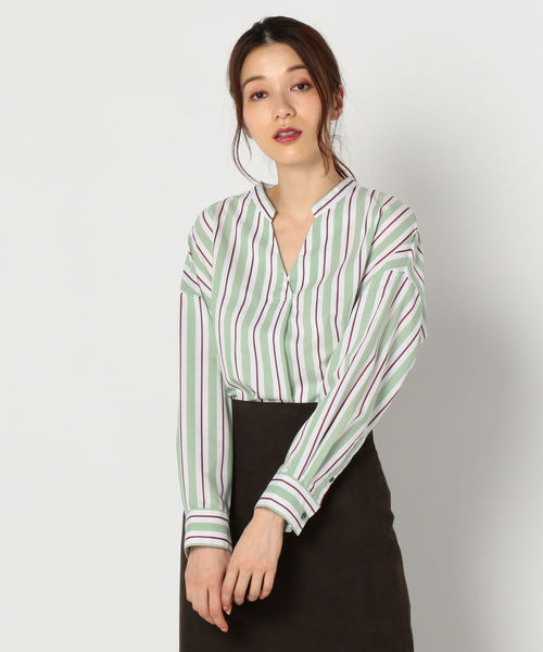 NOLLEY’S(ノーリーズ)の「マルチストライプスキッパーブラウス(シャツ/ブラウス・レディース・グリーン系その他3/ブラウン系その他3・38)」の2枚目の写真