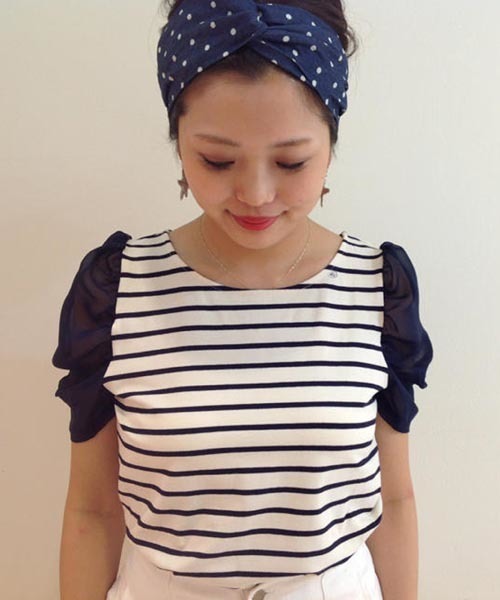 Chico（チコ）の「ギャザー袖シフォンTOPS（Tシャツ/カットソー・レディース・ホワイト/ブラック/レッド/ダークブルー/ネイビー・FREE）」の5枚目の写真