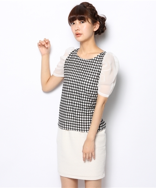 Chico（チコ）の「ギャザー袖シフォンTOPS（Tシャツ/カットソー・レディース・ホワイト/ブラック/レッド/ダークブルー/ネイビー・FREE）」の9枚目の写真