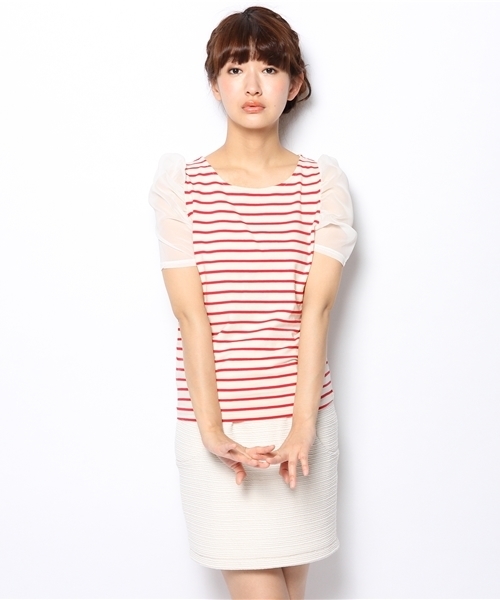 Chico（チコ）の「ギャザー袖シフォンTOPS（Tシャツ/カットソー・レディース・ホワイト/ブラック/レッド/ダークブルー/ネイビー・FREE）」の10枚目の写真