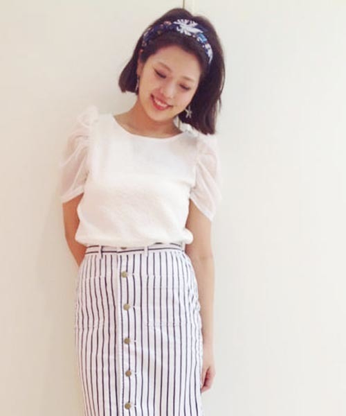 Chico（チコ）の「ギャザー袖シフォンTOPS（Tシャツ/カットソー・レディース・ホワイト/ブラック/レッド/ダークブルー/ネイビー・FREE）」の15枚目の写真