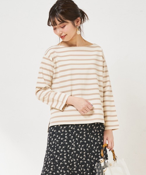 natural couture（ナチュラルクチュール）の「春色ボーダーボートネックT（Tシャツ/カットソー・レディース・ベージュ/ネイビー/イエロー/ミント・FREE）」の2枚目の写真