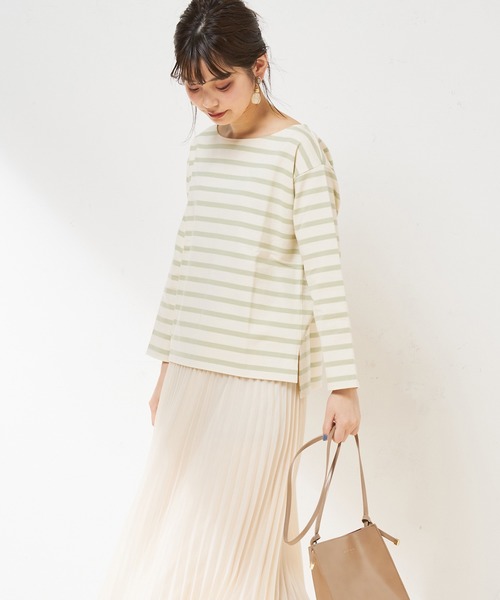 natural couture（ナチュラルクチュール）の「春色ボーダーボートネックT（Tシャツ/カットソー・レディース・ベージュ/ネイビー/イエロー/ミント・FREE）」の5枚目の写真