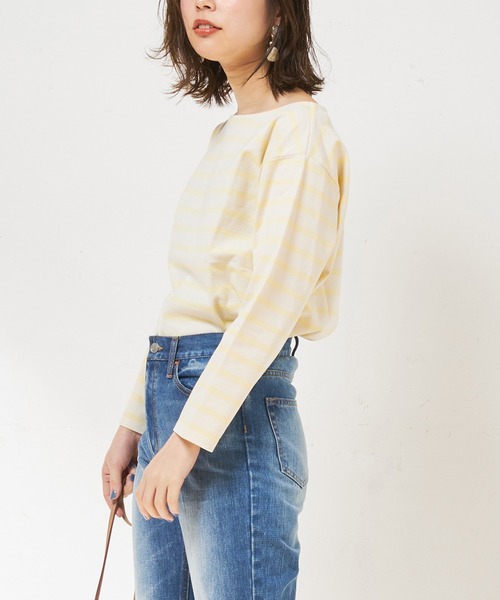 natural couture（ナチュラルクチュール）の「春色ボーダーボートネックT（Tシャツ/カットソー・レディース・ベージュ/ネイビー/イエロー/ミント・FREE）」の6枚目の写真