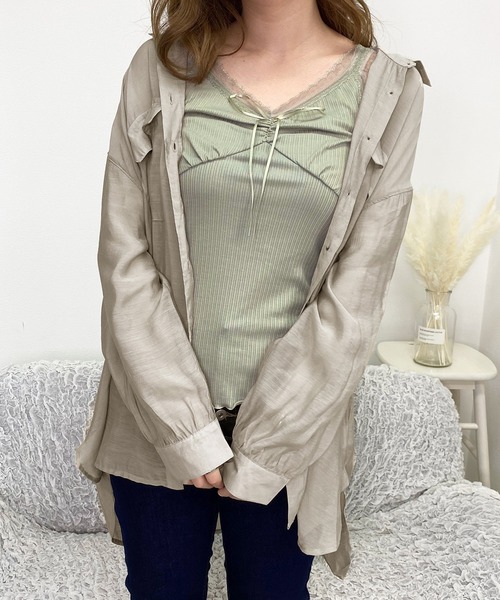 PairPair（ペアペア）の「リボン付きレースタンク（タンクトップ・レディース・ブラック/オフホワイト/ライトグリーン/モカ/ラベンダー・FREE）」の4枚目の写真