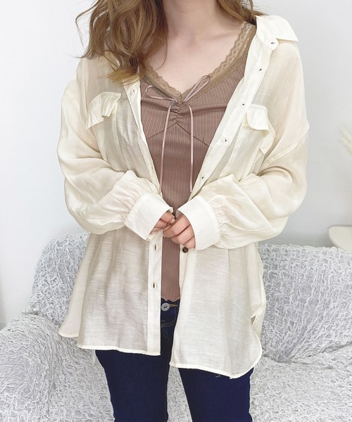 PairPair（ペアペア）の「リボン付きレースタンク（タンクトップ・レディース・ブラック/オフホワイト/ライトグリーン/モカ/ラベンダー・FREE）」の3枚目の写真