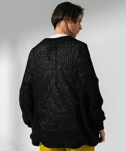 UNITED TOKYO（ユナイテッドトウキョウ）の「テープヤーンオーバーサイズⅤニット/ビックシルエット（ニット/セーター・メンズ・ブラック/ベージュ・FREE）」の10枚目の写真