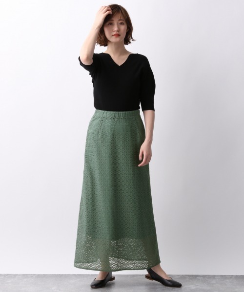 A part by（アパートバイ）の「CoNyキカレースロングスカート　911037（スカート・レディース・ブラウン/アイボリー/ライトグリーン・FREE）」の14枚目の写真