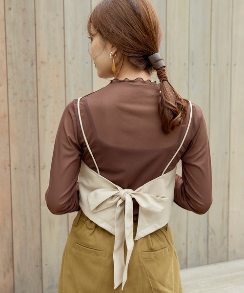 VANNIE U（ヴァニーユー）の「ハイネックチュールT（Tシャツ/カットソー・レディース・ブラウン/ベージュ・FREE）」の9枚目の写真