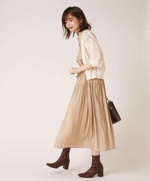 natural couture(ナチュラルクチュール)の「ほんのりシアークリンクルブラウスカーデ(カーディガン/ボレロ・レディース・ブラック/ベージュ/アイボリー/ピンクベージュ・FREE)」の5枚目の写真