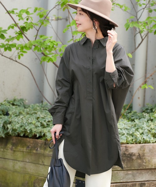 coca(coca)(コカ)の「コットンシャツワンピース(シャツワンピース・レディース・ベージュ/ブラック・ONE SIZE)」の1枚目の写真