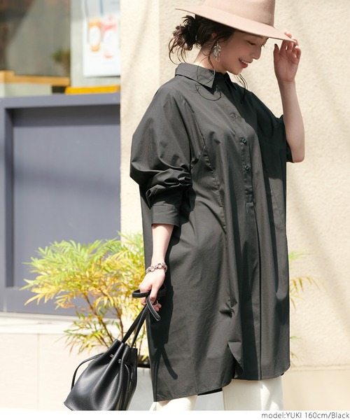 coca(coca)(コカ)の「コットンシャツワンピース(シャツワンピース・レディース・ベージュ/ブラック・ONE SIZE)」の7枚目の写真