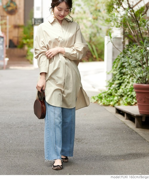coca(coca)(コカ)の「コットンシャツワンピース(シャツワンピース・レディース・ベージュ/ブラック・ONE SIZE)」の4枚目の写真