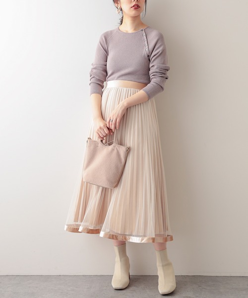 natural couture（ナチュラルクチュール）の「【WEB限定】裾ベロアパイピングチュールプリーツスカート（スカート・レディース・アイボリー/ダークブラウン/サックスブルー/ラベンダー/カーキ・FREE）」の15枚目の写真