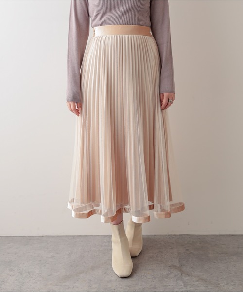 natural couture（ナチュラルクチュール）の「【WEB限定】裾ベロアパイピングチュールプリーツスカート（スカート・レディース・アイボリー/ダークブラウン/サックスブルー/ラベンダー/カーキ・FREE）」の6枚目の写真