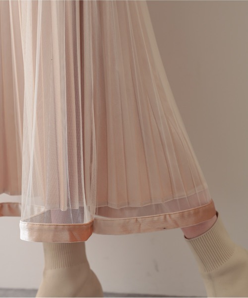 natural couture（ナチュラルクチュール）の「【WEB限定】裾ベロアパイピングチュールプリーツスカート（スカート・レディース・アイボリー/ダークブラウン/サックスブルー/ラベンダー/カーキ・FREE）」の11枚目の写真