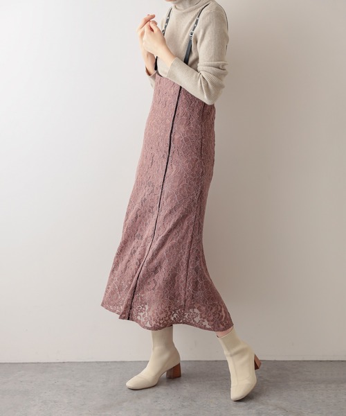 natural couture（ナチュラルクチュール）の「ハイウエストパイピング使いジャンスカ（ワンピース・レディース・オフホワイト/ブラック/モカ・FREE）」の3枚目の写真