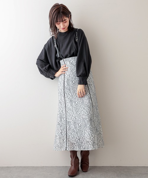 natural couture（ナチュラルクチュール）の「ハイウエストパイピング使いジャンスカ（ワンピース・レディース・オフホワイト/ブラック/モカ・FREE）」の6枚目の写真