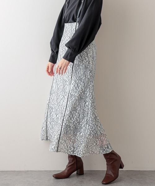 natural couture（ナチュラルクチュール）の「ハイウエストパイピング使いジャンスカ（ワンピース・レディース・オフホワイト/ブラック/モカ・FREE）」の14枚目の写真