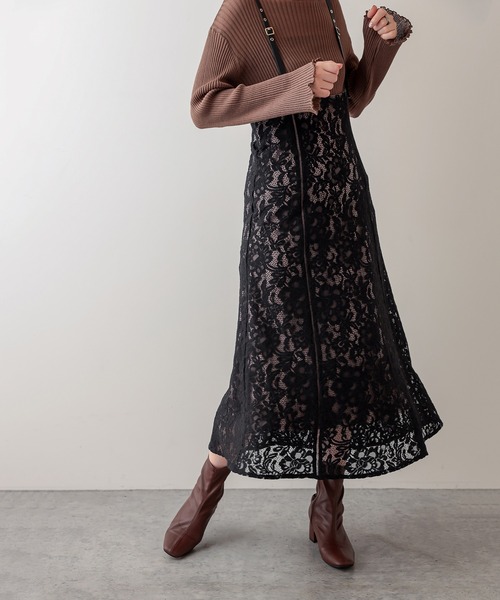 natural couture（ナチュラルクチュール）の「ハイウエストパイピング使いジャンスカ（ワンピース・レディース・オフホワイト/ブラック/モカ・FREE）」の20枚目の写真