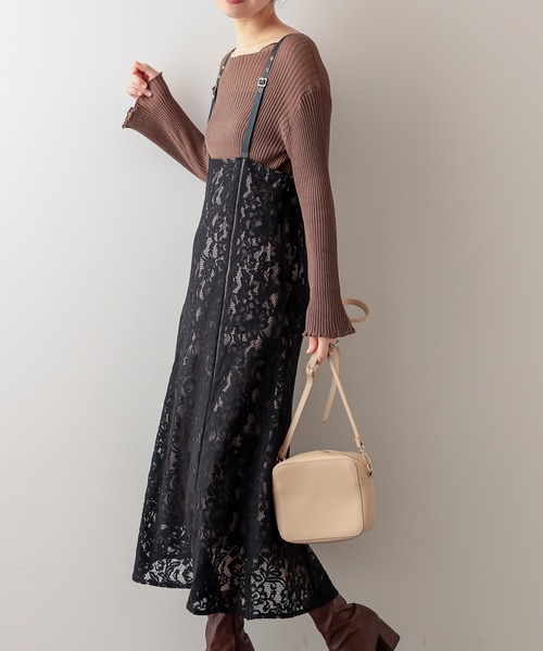 natural couture（ナチュラルクチュール）の「ハイウエストパイピング使いジャンスカ（ワンピース・レディース・オフホワイト/ブラック/モカ・FREE）」の12枚目の写真