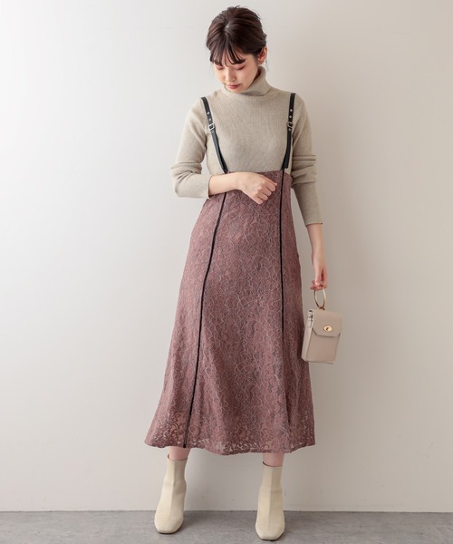 natural couture（ナチュラルクチュール）の「ハイウエストパイピング使いジャンスカ（ワンピース・レディース・オフホワイト/ブラック/モカ・FREE）」の21枚目の写真