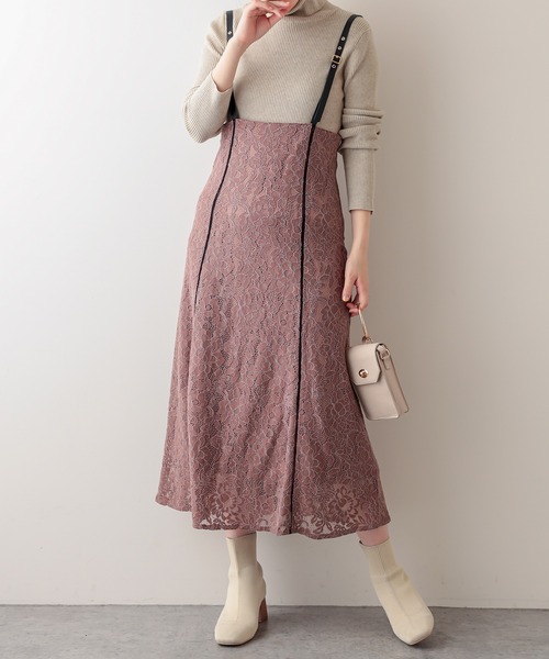 natural couture（ナチュラルクチュール）の「ハイウエストパイピング使いジャンスカ（ワンピース・レディース・オフホワイト/ブラック/モカ・FREE）」の7枚目の写真