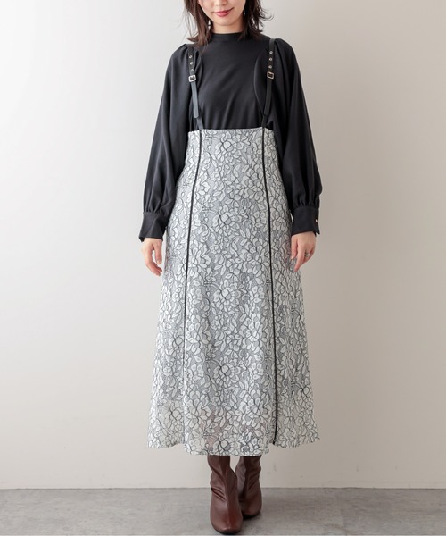 natural couture（ナチュラルクチュール）の「ハイウエストパイピング使いジャンスカ（ワンピース・レディース・オフホワイト/ブラック/モカ・FREE）」の13枚目の写真