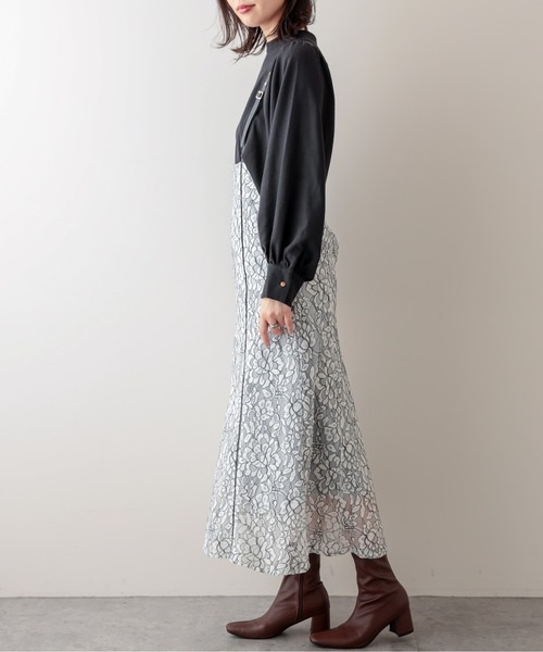 natural couture（ナチュラルクチュール）の「ハイウエストパイピング使いジャンスカ（ワンピース・レディース・オフホワイト/ブラック/モカ・FREE）」の5枚目の写真