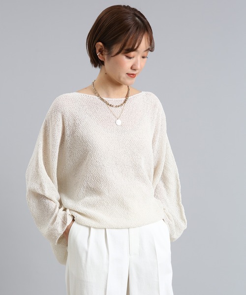 DouDou（ドゥドゥ）の「【新色追加】和紙メッシュプルオーバー（ニット/セーター・レディース・オフホワイト/カーキ/ピンク/ホワイト/チャコールグレー/グリーン・FREE）」の2枚目の写真