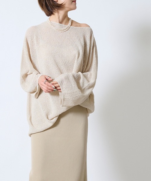 DouDou（ドゥドゥ）の「【新色追加】和紙メッシュプルオーバー（ニット/セーター・レディース・オフホワイト/カーキ/ピンク/ホワイト/チャコールグレー/グリーン・FREE）」の3枚目の写真