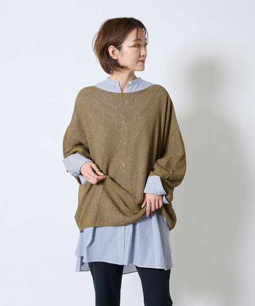 DouDou（ドゥドゥ）の「【新色追加】和紙メッシュプルオーバー（ニット/セーター・レディース・オフホワイト/カーキ/ピンク/ホワイト/チャコールグレー/グリーン・FREE）」の5枚目の写真