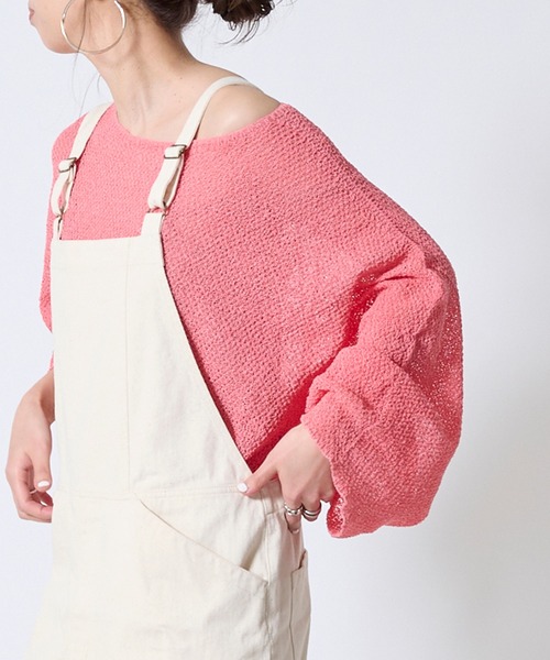 DouDou（ドゥドゥ）の「【新色追加】和紙メッシュプルオーバー（ニット/セーター・レディース・オフホワイト/カーキ/ピンク/ホワイト/チャコールグレー/グリーン・FREE）」の6枚目の写真