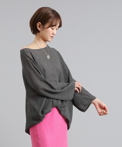 DouDou（ドゥドゥ）の「【新色追加】和紙メッシュプルオーバー（ニット/セーター・レディース・オフホワイト/カーキ/ピンク/ホワイト/チャコールグレー/グリーン・FREE）」の4枚目の写真