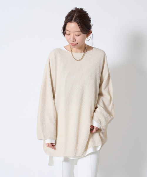 DouDou（ドゥドゥ）の「【新色追加】和紙メッシュプルオーバー（ニット/セーター・レディース・オフホワイト/カーキ/ピンク/ホワイト/チャコールグレー/グリーン・FREE）」の12枚目の写真