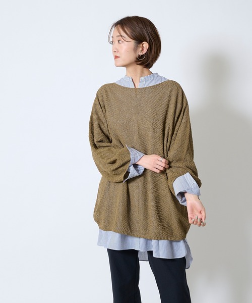 DouDou（ドゥドゥ）の「【新色追加】和紙メッシュプルオーバー（ニット/セーター・レディース・オフホワイト/カーキ/ピンク/ホワイト/チャコールグレー/グリーン・FREE）」の13枚目の写真