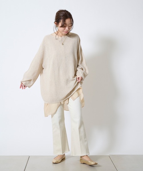 DouDou（ドゥドゥ）の「【新色追加】和紙メッシュプルオーバー（ニット/セーター・レディース・オフホワイト/カーキ/ピンク/ホワイト/チャコールグレー/グリーン・FREE）」の10枚目の写真