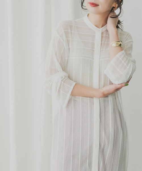 KBF+(ケービーエフプラス)の「KBF+ 幾何学柄レースシャツワンピース(ワンピース・レディース・ブラック/オフホワイト・ONE)」の20枚目の写真