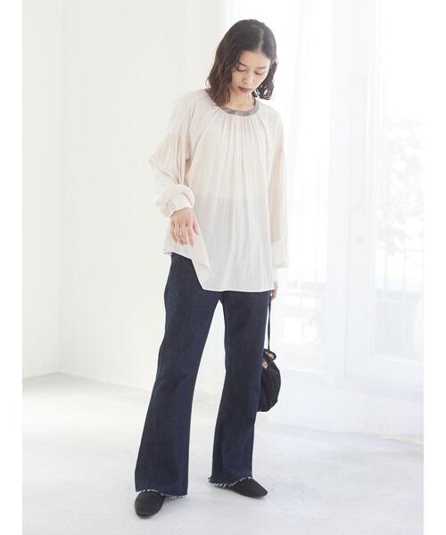 Green　Parks（グリーンパークス）の「ブーツカットデニムパンツ＊（デニムパンツ・レディース・アイボリー/ワンウォッシュ/ライトインディゴブルー・L/M）」の9枚目の写真