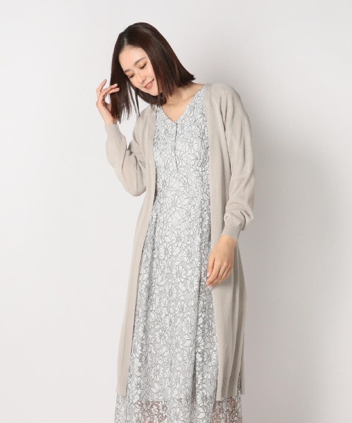 MEW'S REFINED CLOTHES（ミューズリファインドクローズ）の「ウォッシャブルシアーロングカーディガン（カーディガン/ボレロ・レディース・グリーン/グレイッシュベージュ/ブラック・MEDIUM）」の6枚目の写真