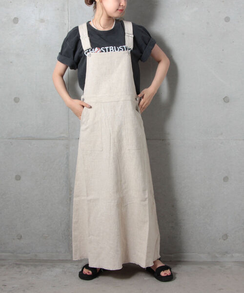 fredy repit（フレディレピ）の「リネンスラブジャンスカ（ジャンパースカート・レディース・チャコールグレー/ベージュ/サックスブルー・38）」の3枚目の写真