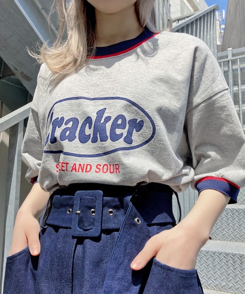 Figments(フィグメンツ)の「CrackerリンガーTシャツ(Tシャツ/カットソー・レディース・ホワイト/グレー・FREE)」の1枚目の写真